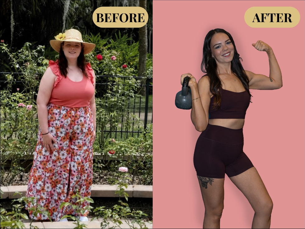 Allison before and after her 115 lb transformation
